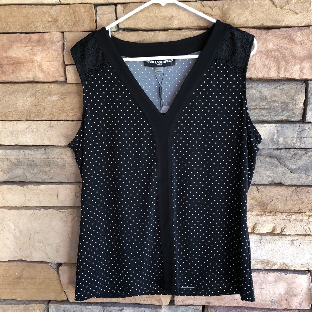 Karl Lagerfeld black sleeveless stretch top NWT L